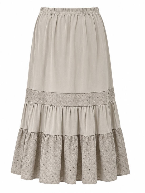 Liz Claiborne Dresses & Skirts - Liz Claiborne Taupe Tiered Maxi Skirt with Eyelet Panels